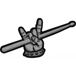 Heavy Metal Hörner hoch Schlagzeuger aufnähen bestickt Patch Neu 4,1/2" 2,1/4" - Bild 1 von 3