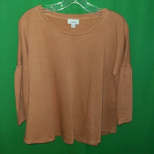 0925) NWOT J JILL petite medium orange sweatshirt tee cotton sleeve detail PM - Picture 1 of 8
