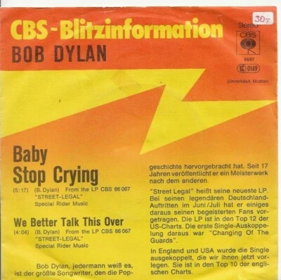 BOB DYLAN BABY STOP CRYING RARE GERMANY BLITZINFORMATION PROMO SINGLE - Image 1 of 2