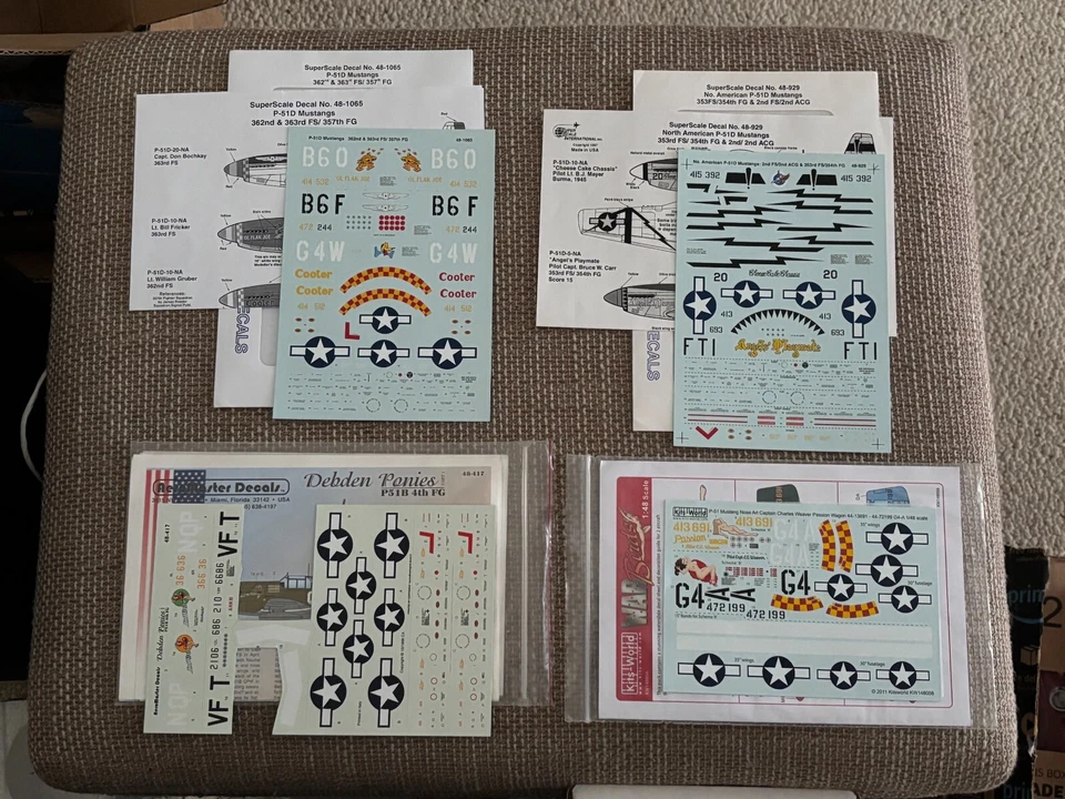 Lote de calcomanías de avión modelo Mustang Super Scale, AeroMaster y Kits-World 1/48 P51D Foto 1 de 1