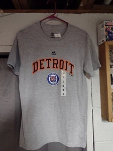 Men's Detroit Tigers Gray Tee Shirt Size Small Majestic Throwback Logo NWT - Picture 1 of 4
