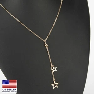 Fashion Women Chain Jewelry Necklace Gold Hollow Double Star Style Pendant - Picture 1 of 5