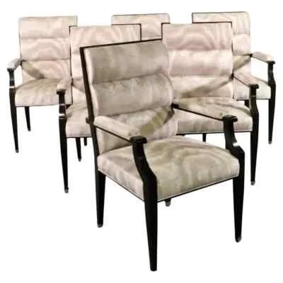Set of 6 French Art Deco Style Walnut Dining Chairs - Image 1 of 4