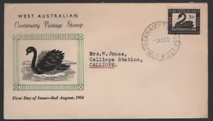 1954 Centenary of West Australia Black Swan Standard Stamp Company FDC - Foto 1 di 1