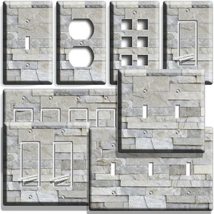 INTERRUPTOR DE LUZ DE ASPECTO DE PIEDRA APILADA GRIS RÚSTICO PLACA DE PARED COCINA DECORACIÓN DEL HOGAR - Imagen 1 de 34