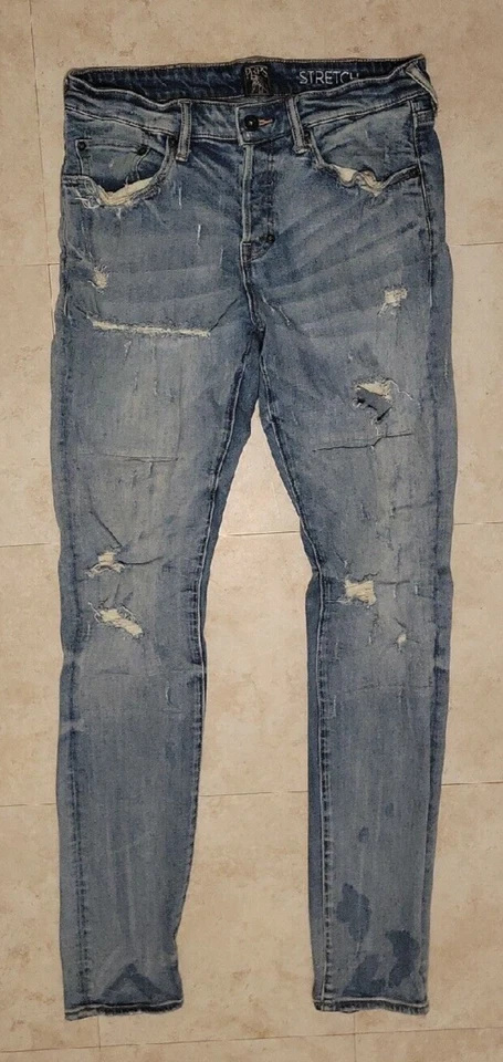 PRPS Le Sabre Slim Stretch Tapered Fit Jeans Blue Distressed Ripped Holes 30x32 - Image 1 of 4