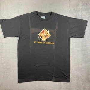 Vtg 90s Distressed St pierre Et Miquelon Shirt Black Size Large SIngle Stitch - Picture 1 of 8