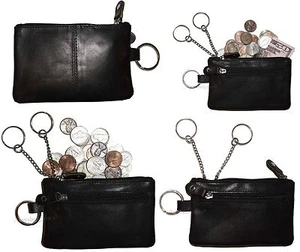 Lote de 4. Monedero de cambio, monedero de cuero con cremallera estuche para monedas de 2 bolsillos con llavero. - Imagen 1 de 12