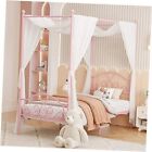 Princess Canopy Bed Frame With 4 Posters, Sturdy Metal Twin Refined Pink