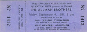ALLMAN BROTHERS BAND 1981 Tour Unused Concert Ticket Dickey Betts - Picture 1 of 1