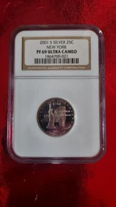 2001-S 25c Silver Statehood Quarter New York NGC PF 69 Ultra Cameo #1864700-021 - Bild 1 von 3