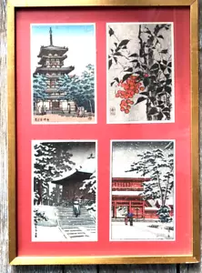 Japanische Holzblockdrucke gerahmt 4 Postkarten Onchi vielleicht/vielleicht gemischte Künstler 2 - Bild 1 von 9