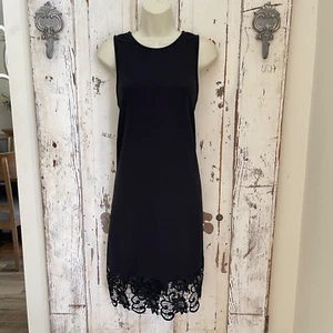 Marina Size 8 Woman's Black Sleeveless Lace Trim Oversized Shift Career Dress - Picture 1 of 7