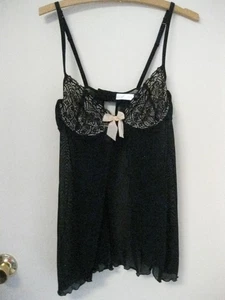 GILLIGAN O'MALLEY Intimate Babydoll Nighty with Built in Bra Black & Creme Med - Picture 1 of 8