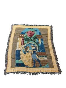 Disney Parks Beauty And The Beast Tapestry Throw Blanket Stained Glass Vintage - Picture 1 of 2