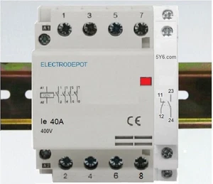 40A Contactor 4 Pole 50A N/O Silent Coil 120VAC Aux Contact NO/NC FREE DIN Rail - Picture 1 of 4