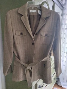 Ann Taylor Wool Safari Blazer Jacket Belted Utility Style Brown Small Petite - Picture 1 of 2