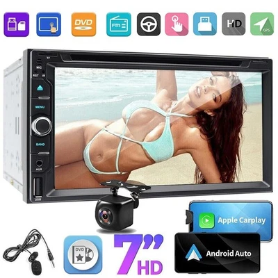 7" Double 2Din Car Stereo with Apple Carplay Android Auto Play DVD Radio+Camera - Image 1 of 4