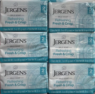 Jabón suave Jergens, refrescante fresco y crujiente. Paquete de 6, 12 barras 3 OZ cada una nueva  Foto 1 de 3