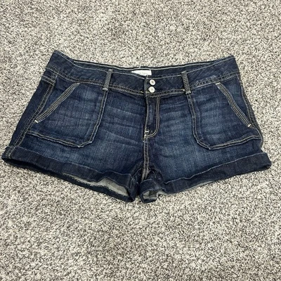 Y2K Low Rise Micro Shorts Aeropostale Shorts Womens 13 Blue Denim Cuffed Flap - Image 1 of 4