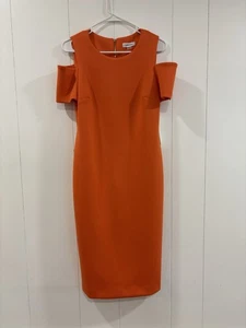Calvin Klein Orange Scuba Cold Shoulder Etuikleid, Gr. 10 Knielang Reißverschluss - Bild 1 von 7