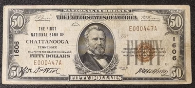 1929 Fifty Dollars National Currency Note $50 - Chattanooga Tennessee #94850 - Image 1 of 2