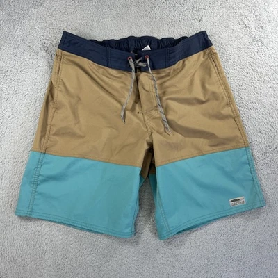 LL Bean Swim Trunks Mens Large Blue Brown Lined Colorblock Surf Board Beach Pool - Image 1 of 4