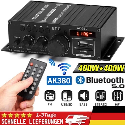 800W bluetooth Mini Verstärker HiFi Power Audio Stereo Bass AMP USB MP3 FM Auto - Bild 1 von 4
