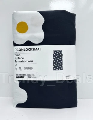Ikea OGONLOCKSMAL Twin Duvet Cover Set w/ Pillowcase Black/White/Yellow Egg - Image 1 of 4