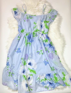 Children Place Dress Girls M 7/8 Blue Floral Ruffle Tiered Spring Summer - Picture 1 of 12