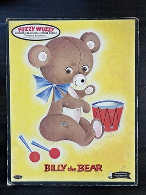 Vtg Whitman Fuzzy Wuzzy Preschool Picture Puzzle Frame Tray Inlay Billy The Bear - Image 1 of 4