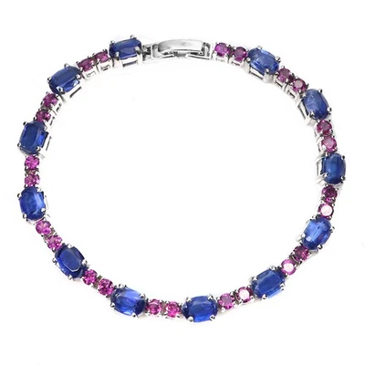 Браслет из стерлингового серебра 925 пробы с овальным кианитом 7x5 мм родолитом драгоценными камнями ювелирные изделия 7,5 дюйма - Изображение 1 из 4