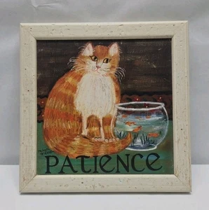 Melissa McLeod Productions " Patience " Cat Fish Bowl 8" x 8" Picture Framed - Picture 1 of 4