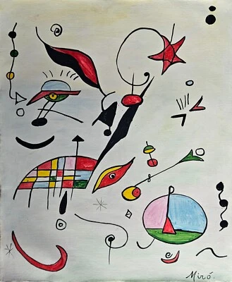 Pintura al óleo abstracta surrealista sobre lienzo firmada por Joan Miró - Arte español Foto 1 de 4