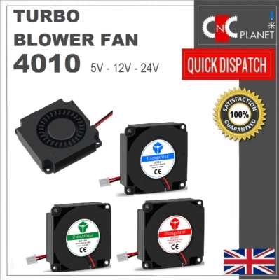 4010 FAN BLOWER TURBO DC TURBINE 4010 TURBINE BLOWER 4cm COOLING FAN 40 X40 X 10mm 5V 12V 24V DC 3D PRINTER UK