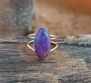 Lila Kupfer Türkis Edelstein 925 Sterling Silber Handarbeit Ring alle Größen - Bild 1 von 5
