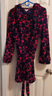 Vera Bradley Plush Wrap Robe with Hood Size L/XL Red And Black Floral EUC