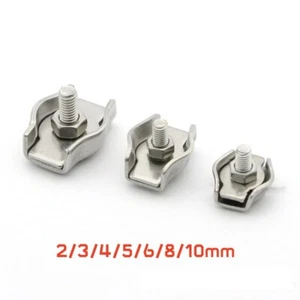 2/3/4/5/6/8/10mm Stainless Steel Simplex Steel Wire Rope Cable Grips Clamp Clips - Picture 1 of 13