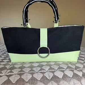 Bolso de mano Bobo Bags hecho a mano Denver negro y verde lima mango de bambú nuevo - Imagen 1 de 12