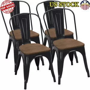 Metal Stackable Dining Chairs Set of 4 Armless Black Sturdy 330lb Capacity New - Picture 1 of 5