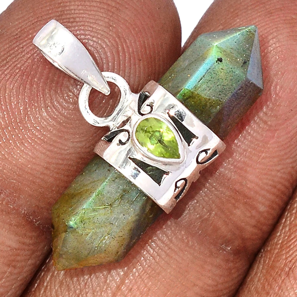 Natural Labradorite Double Point & Peridot 925 Silver Pendant RP11 CP62426 - Image 1 of 1