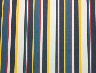 SUNBRELLA SURF STRIPE BREEZE TEAL YELLOW RED WHITE OUTDOOR FABRIC BY YARD 54"W - Image 1 of 4