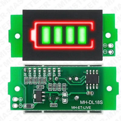 INDICATORE DI TENSIONE LIVELLO DI CARICA DELLA BATTERIA Li-ion LiPo 1S -8S VERDE - Image 1 of 4