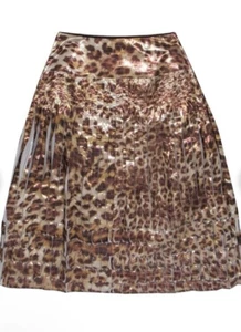 St. John Couture Brown Metallic Leopard Print Pleated Lined Midi Skirt Size 6 - Picture 1 of 13
