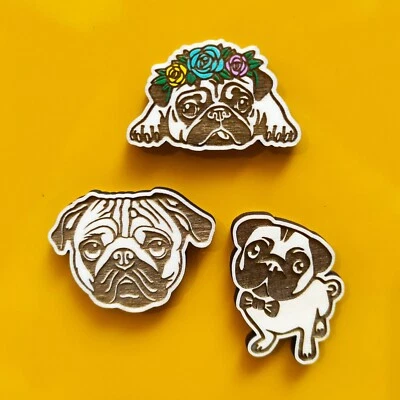 Imanes de nevera Pug Dog, lindo imán Pug de madera, regalo para amantes, perro divertido hecho a mano Foto 1 de 2
