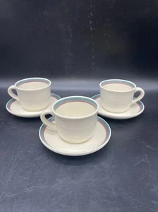vintage set of three pfaltzgraff juniper flat cups and saucers - Picture 1 of 4