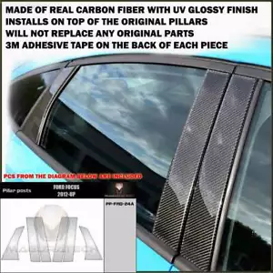 FITS FORD FOCUS 2012-19 HATCHBACK/SEDAN REAL CARBON FIBER BLACK PILLAR POST 6 PC - Foto 1 di 1