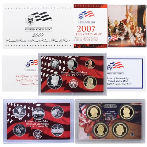 2007 S Proof Set Original Box & COA 14 Coins 90% Silver Cover