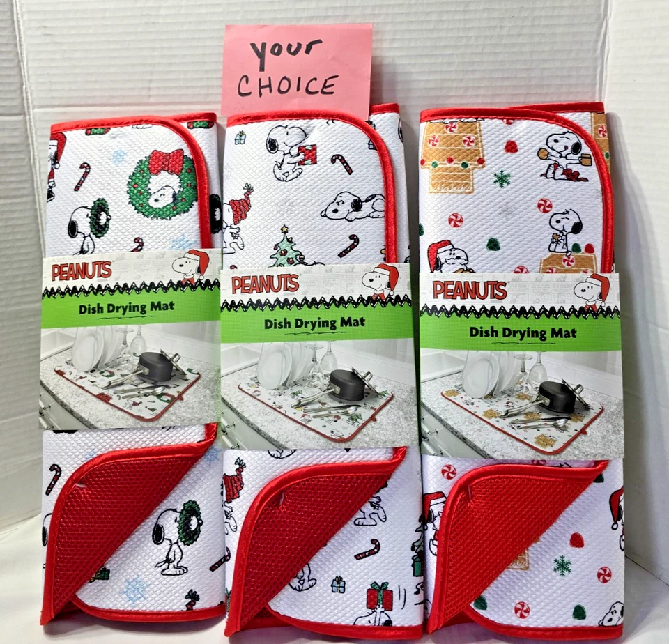 NEW Peanuts Snoopy Christmas Dish Drying Mat -NEW -16"x18"- YOUR CHOICE !