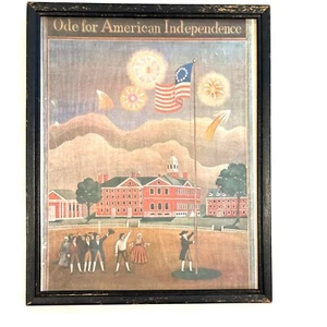 Vintage Framed Print "Ode For American Independence" Patriotic Primitive - Picture 1 of 10